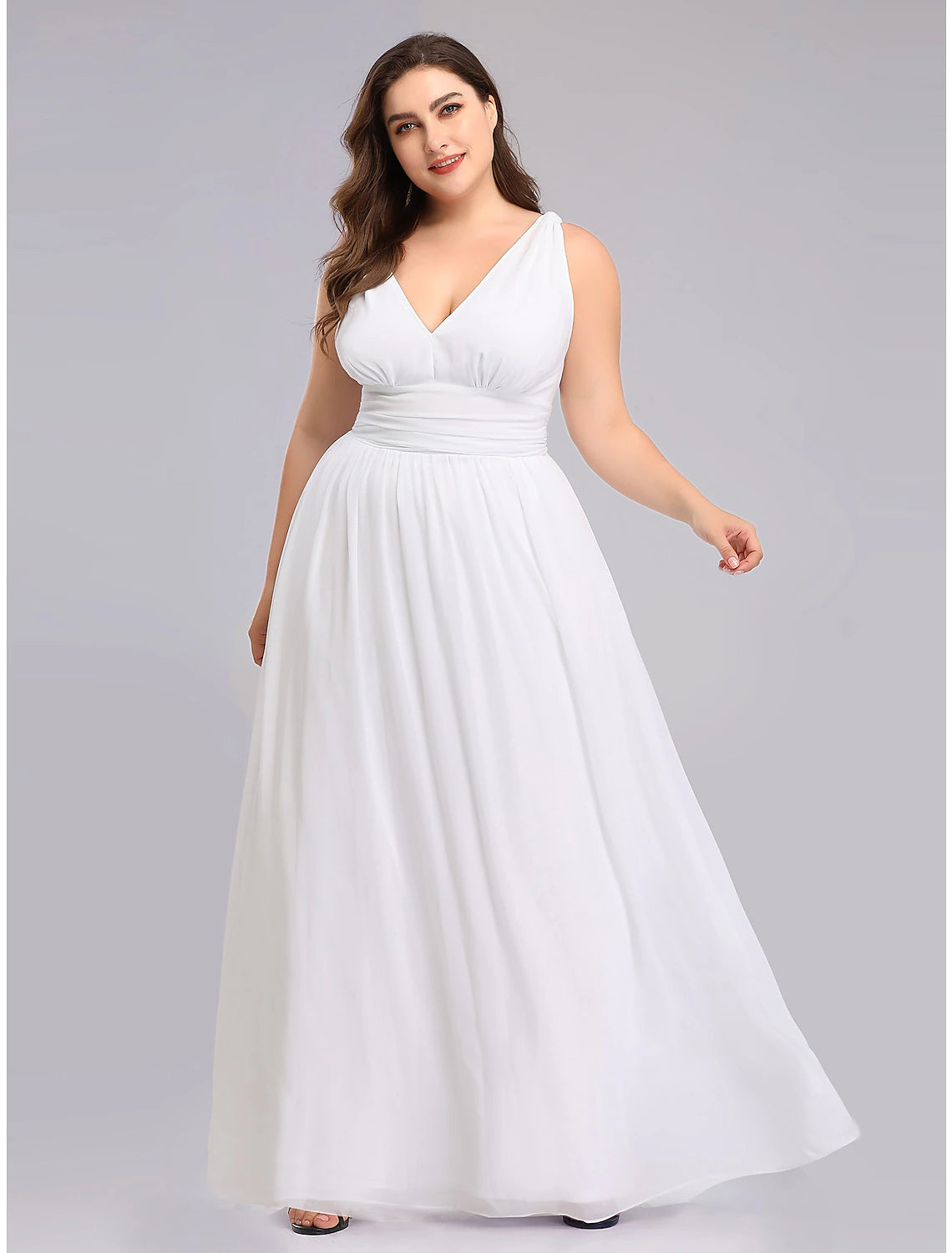 A-Line Plus Size Wedding Guest Formal Evening Dress V Neck V Back Sleeveless