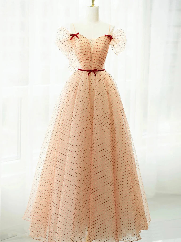 Buyishang A-Line Champagne Tulle Long Prom Dress Champagne Long Formal Dress