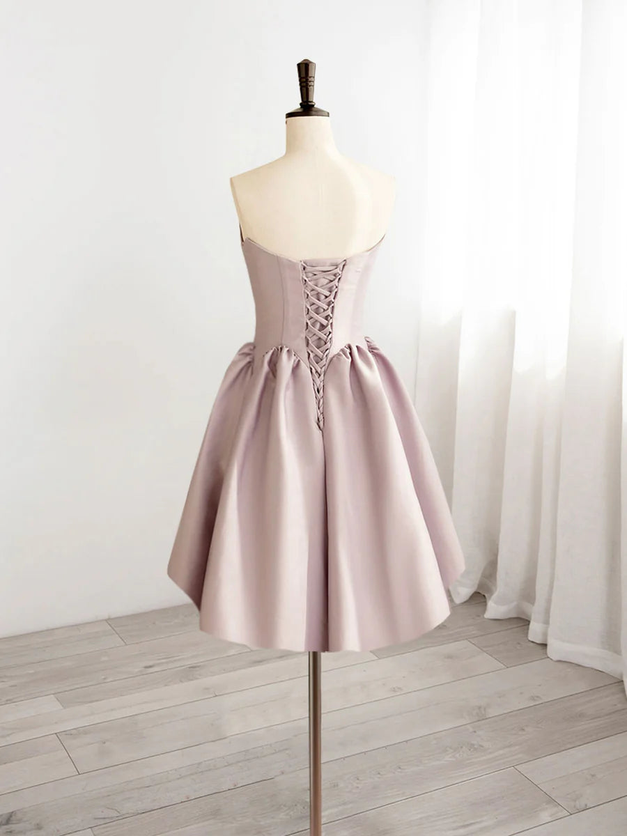 Buyishang A-Line V Neck Pink Short Prom Dress Pink Homecoming Dresses