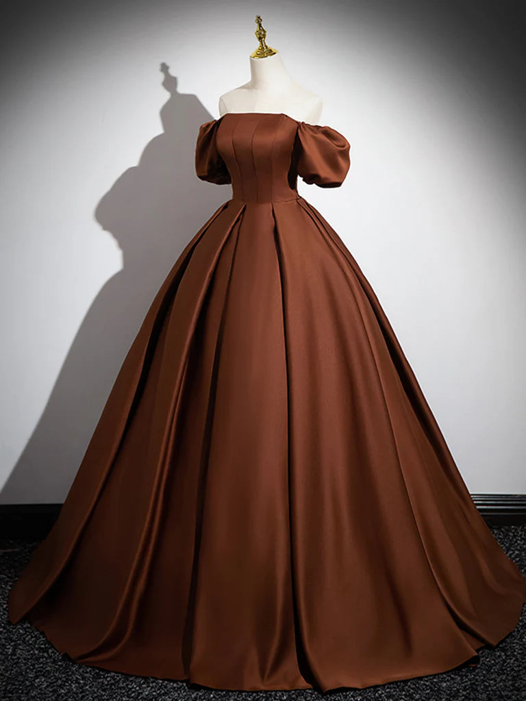 Buyishang Brown A-Line Satin Long Prom Dress Brown Long Formal Dress