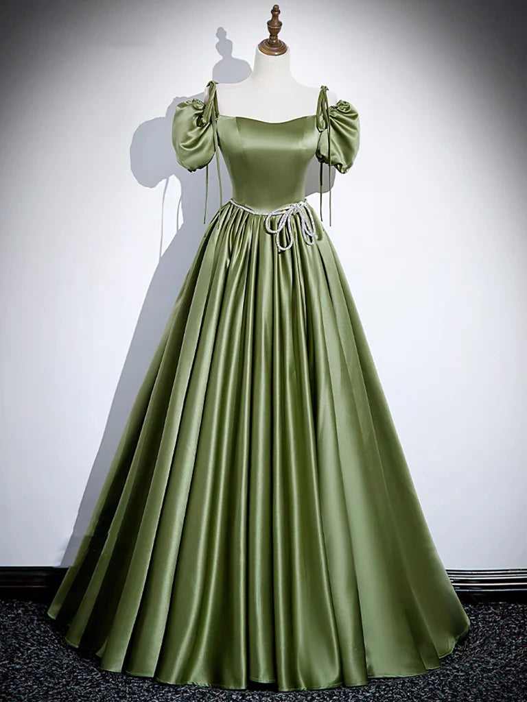 Buyishang A-Line Satin Green Long Prom Dress Green Formal Evening Dress