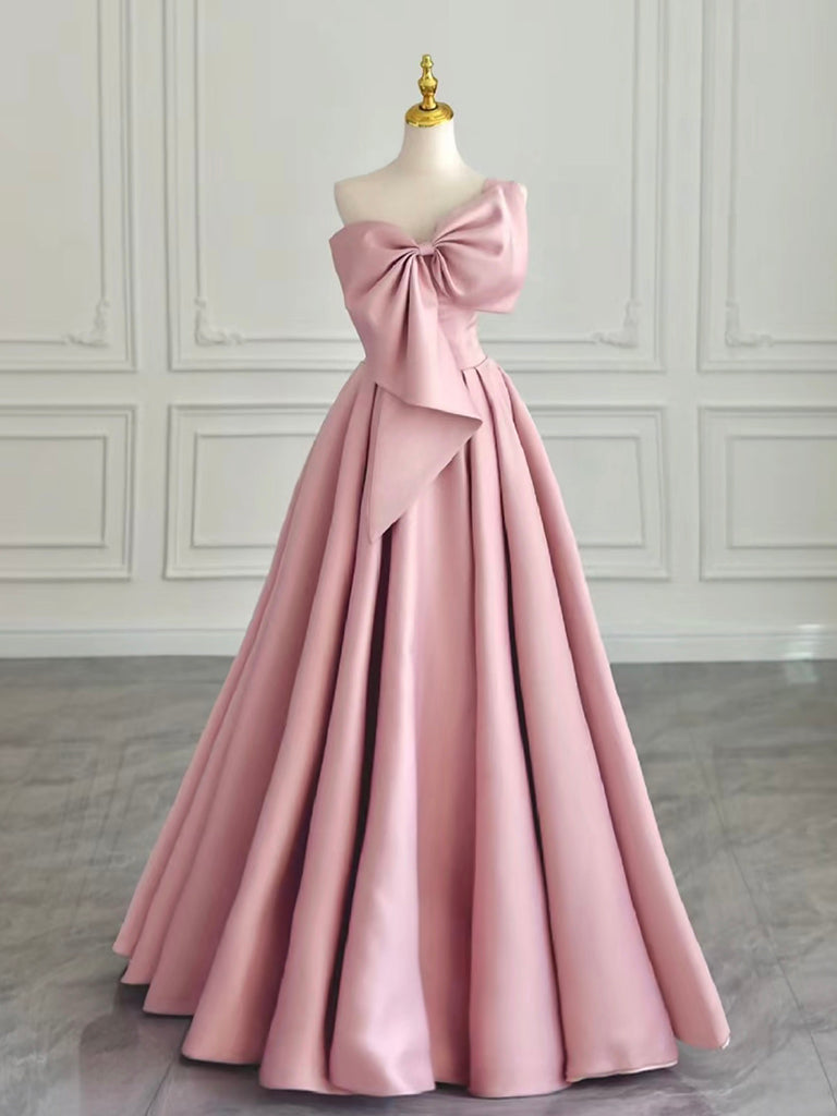 Buyishang A-Line Sweetheart Neck Satin Pink Long Prom Dress Pink Long Evening Dress