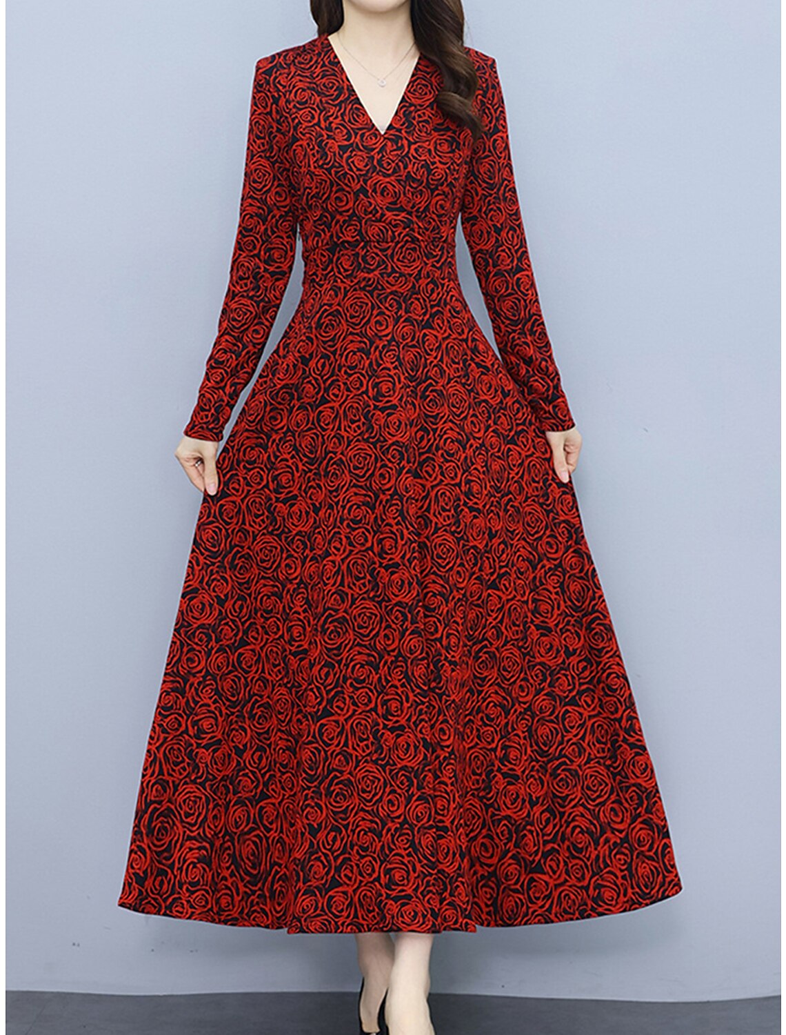 Women's Prom Dress Party Dress Wedding Guest Dress Long Dress Maxi Dress White Red Long Sleeve Floral Print Summer Spring Fall V Neck Elegant Wedding Guest Evening Party Vacation