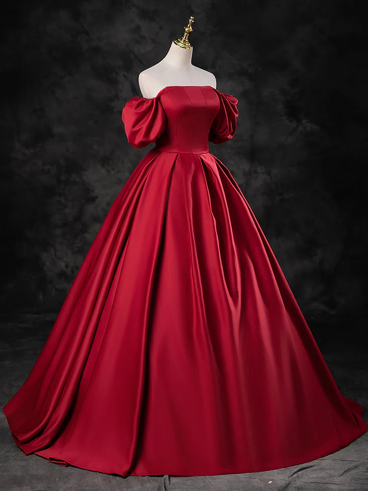 Buyishang A-Line Burgundy Satin Long Prom Dress Burgundy Long Evening Dress