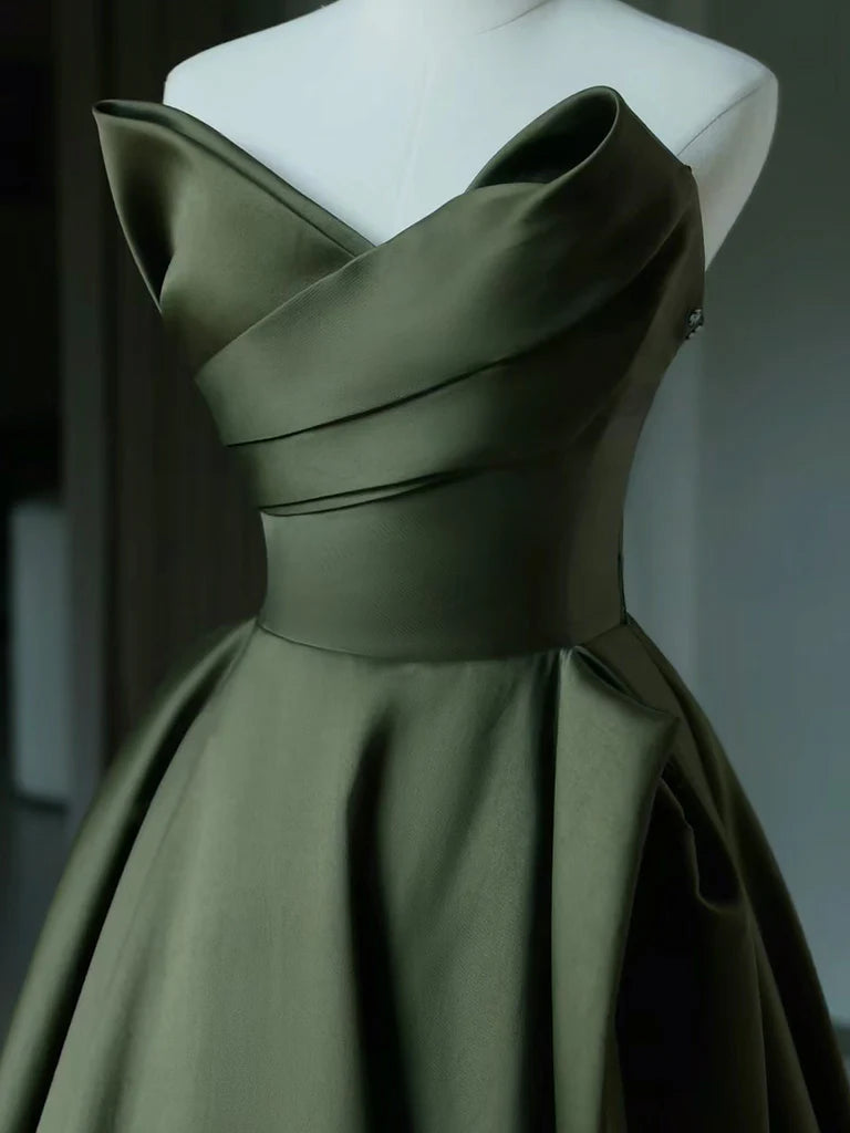 Buyishang A-Line V Neck Satin Green Long Prom Dress Green Long Evening Dress