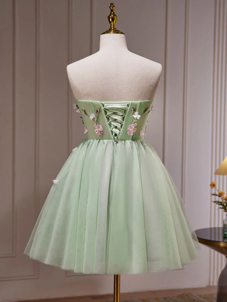 Buyishang A- Line Sweetheart Neck Tulle Green Short Prom Dress Green Homecoming Dresses