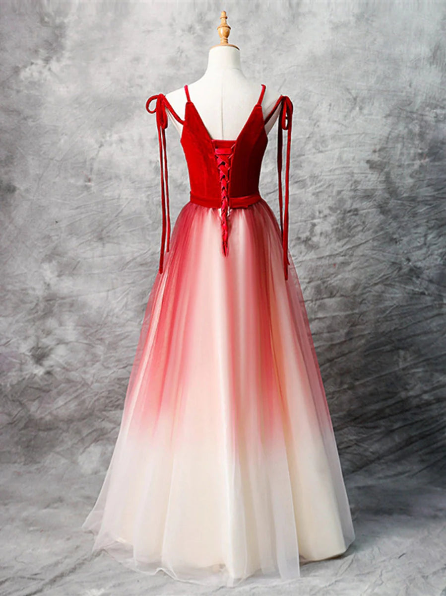 Buyishang A-Line Red Velvet Tulle Long Prom Dress Red Formal Dress