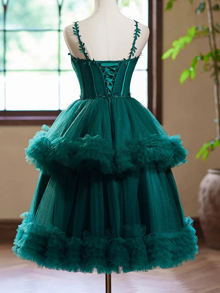 Buyishang A-Line Sweetheart Neck Tulle Green Short Prom Dress Green Homecoming Dress
