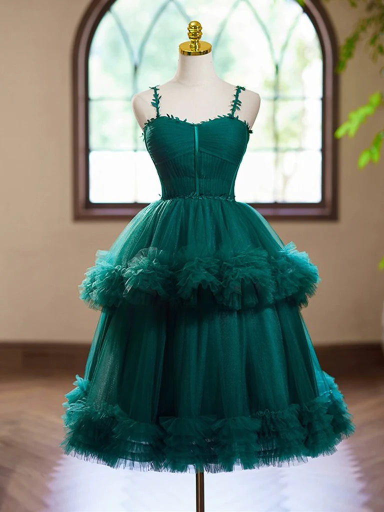Buyishang A-Line Sweetheart Neck Tulle Green Short Prom Dress Green Homecoming Dress