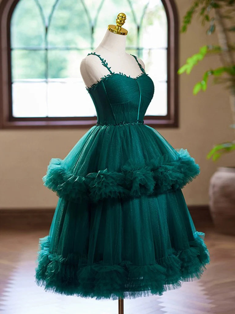 Buyishang A-Line Sweetheart Neck Tulle Green Short Prom Dress Green Homecoming Dress
