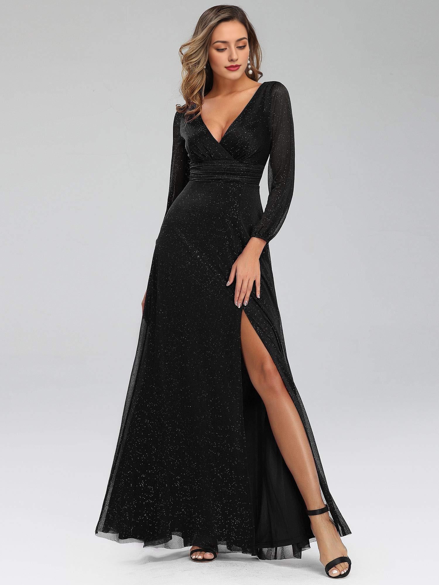 Buyishang Women's Evening Gown V-Neck Front Wrap High Thigh Slit A Line Formal Dress prom dresses stores