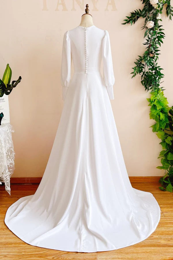 Buyishang Modest A Line Long Sleeves Wedding Dress Vintage Gown