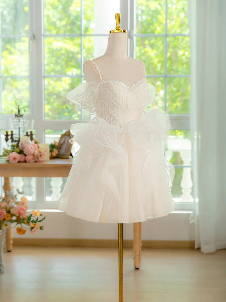 Buyishang ivory Tulle Lace Short Prom Dress Cute ivory Homecoming Dress