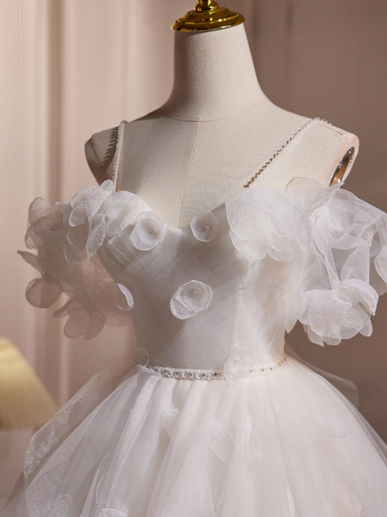 Buyishang A-Line Off Shoulder Tulle White Short Prom Dress Cute White Homecoming Dress