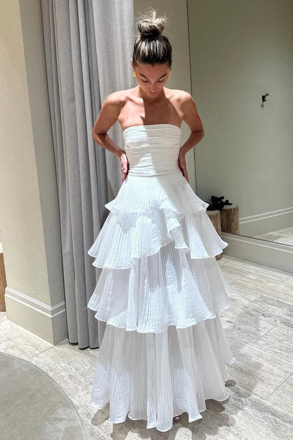 Buyishang Cute A-Line Chiffon Strapless Tiered Wedding Dresses