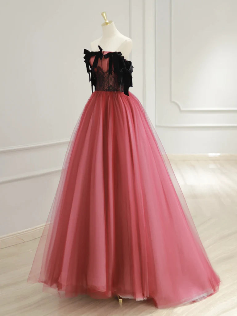 Buyishang A-Line Tulle Watermelon Red Long Prom Dress Watermelon Red Tulle Long Formal Dress