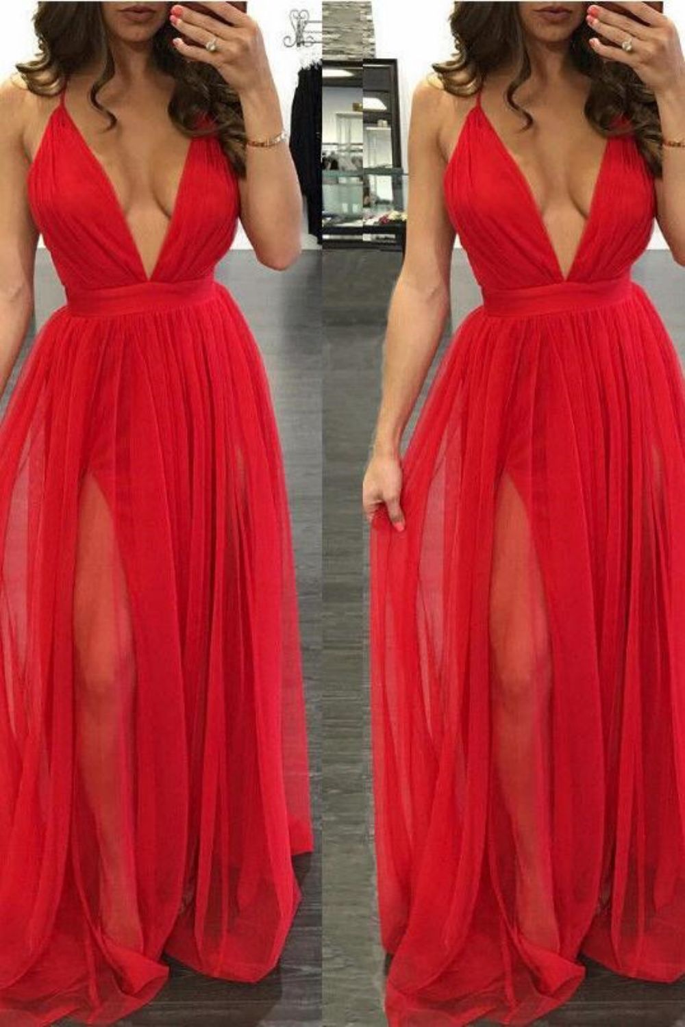 Hot Sexy Spaghetti Straps Red Long Prom Dress with Backless
