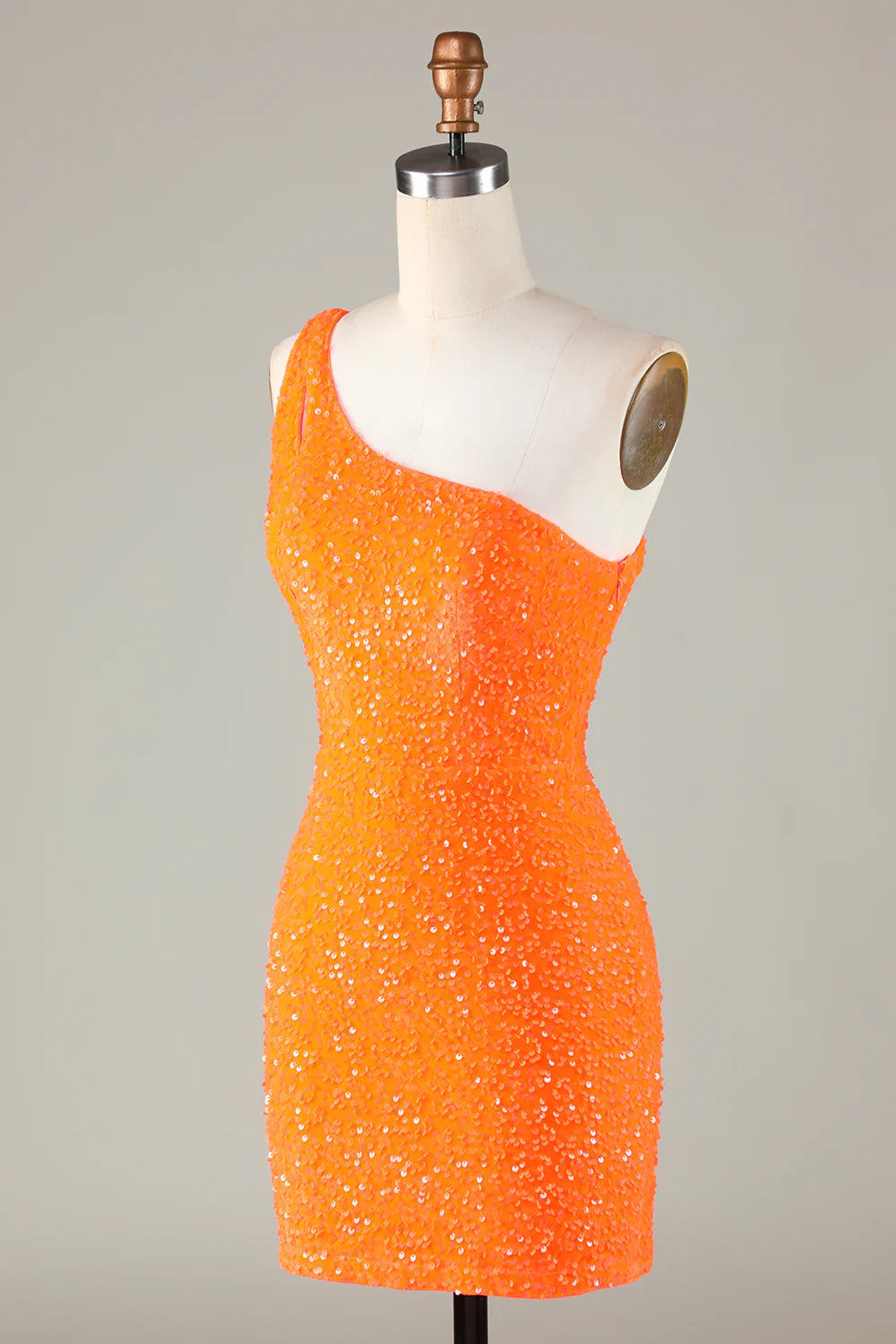 Sequins One-Shoulder Orange Tight Beading Short Homecoming Dress
