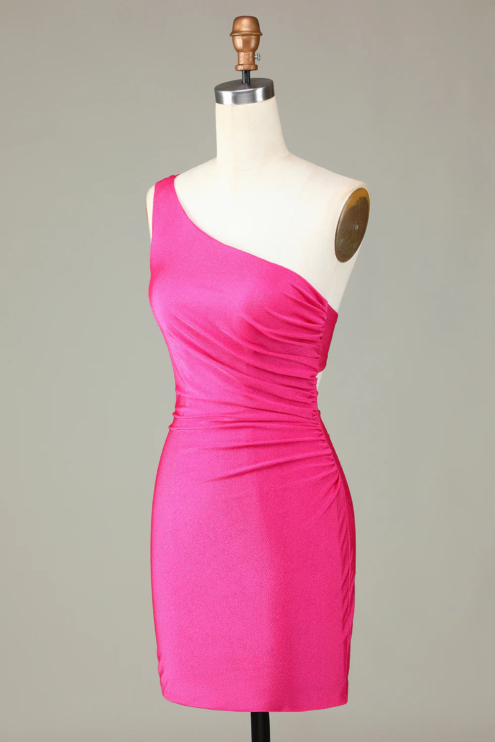 Unique Hot Pink One Shoulder Unique Pleated Short Tight Homecoming Dress