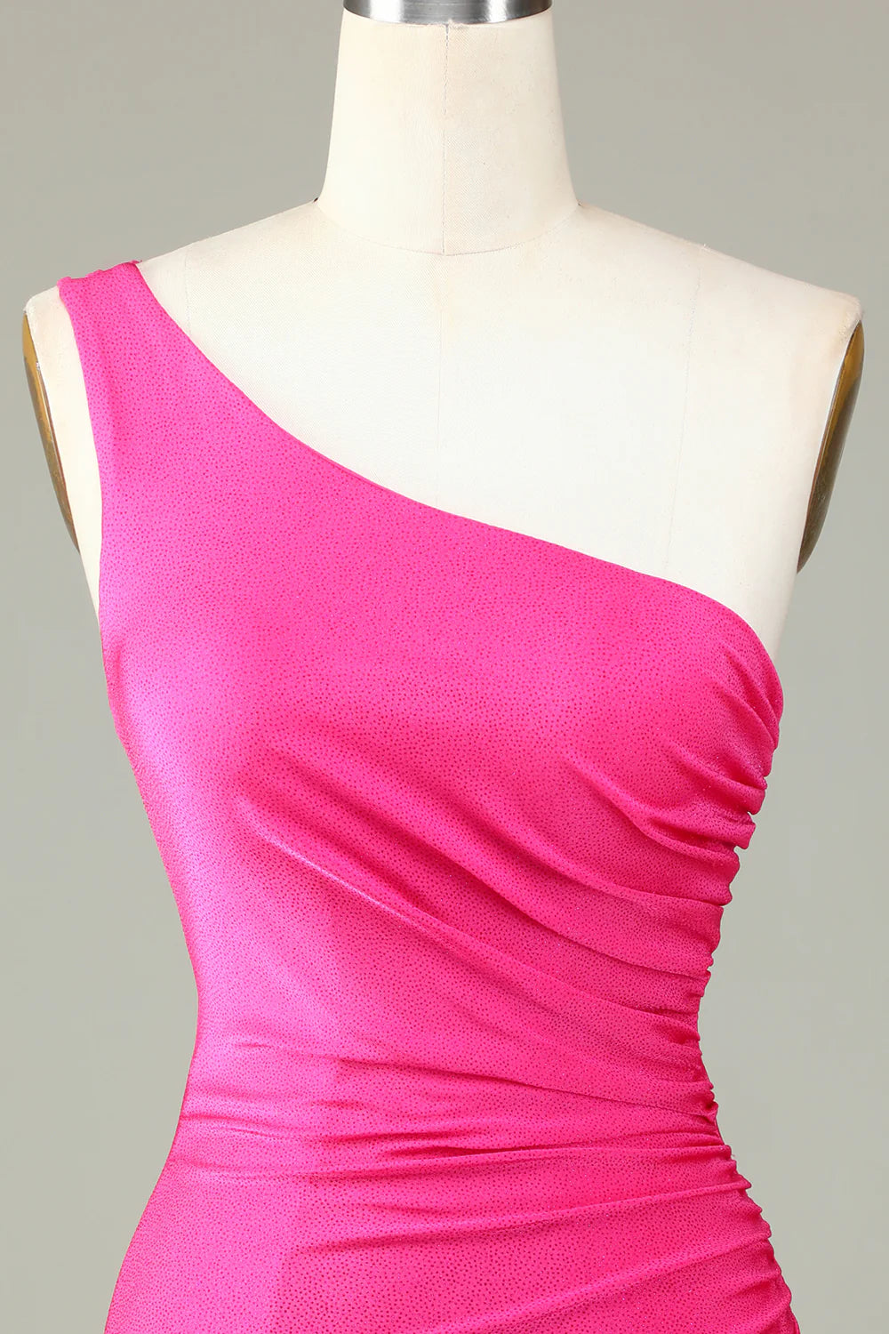 Unique Hot Pink One Shoulder Unique Pleated Short Tight Homecoming Dress