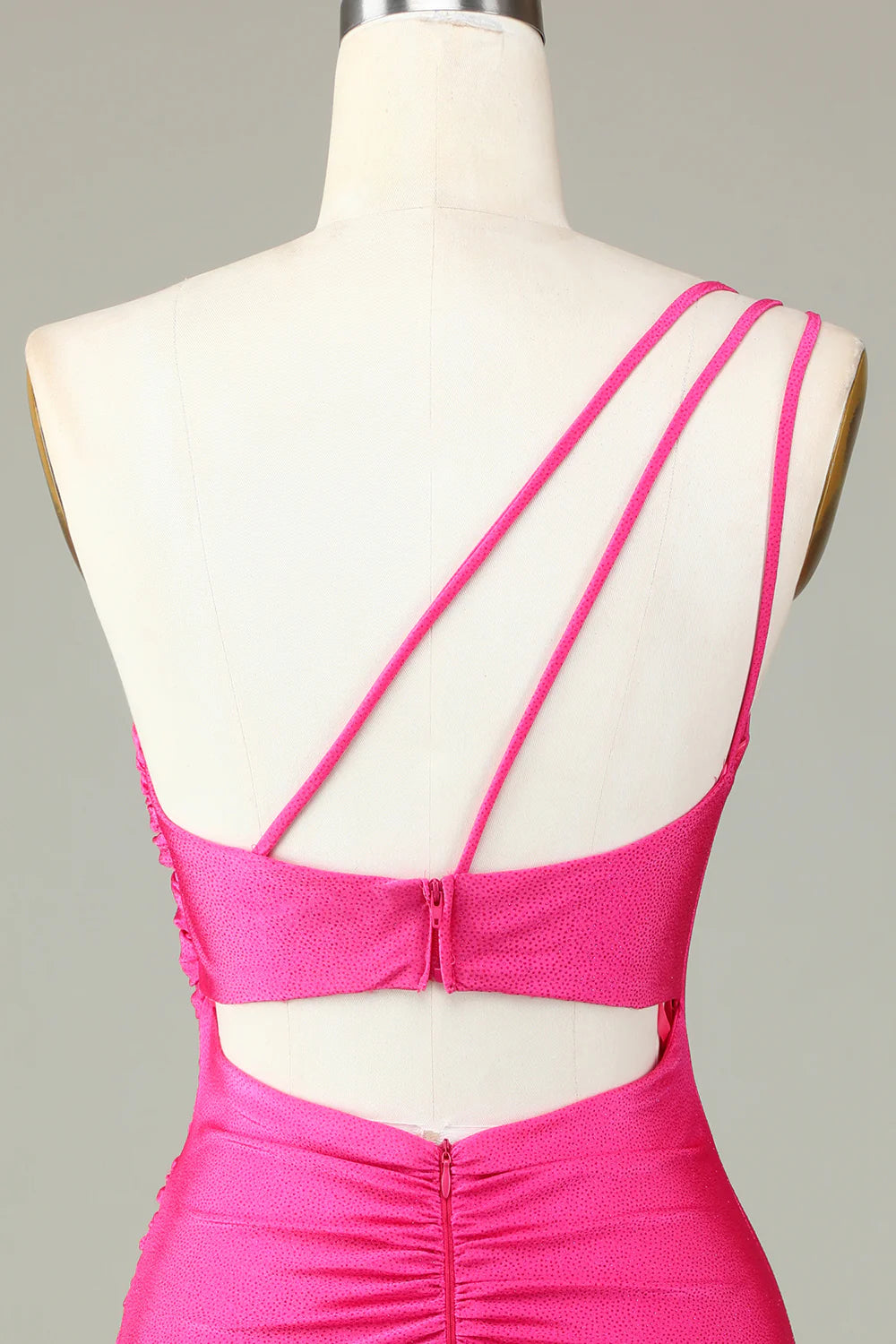 Unique Hot Pink One Shoulder Unique Pleated Short Tight Homecoming Dress