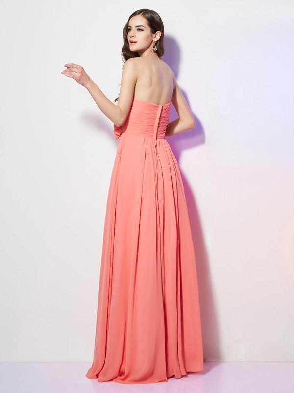 A-Line/Princess Sweetheart Sleeveless Hand-Made Flower Long Chiffon Dresses