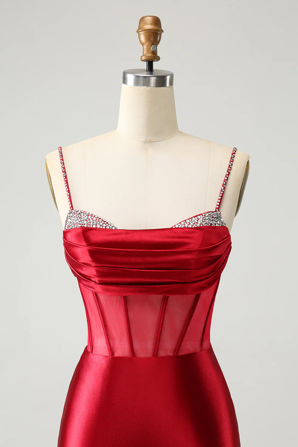 Glitter Dark Red Beaded Corset Satin Unique Tight Short Homecoming Dress