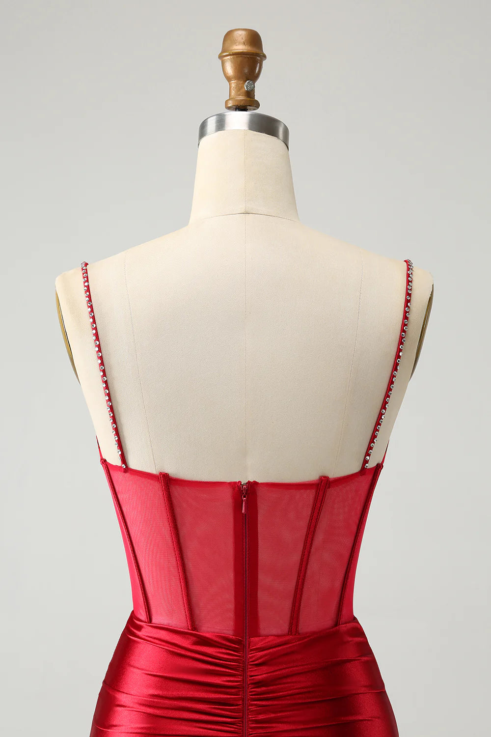 Glitter Dark Red Beaded Corset Satin Unique Tight Short Homecoming Dress