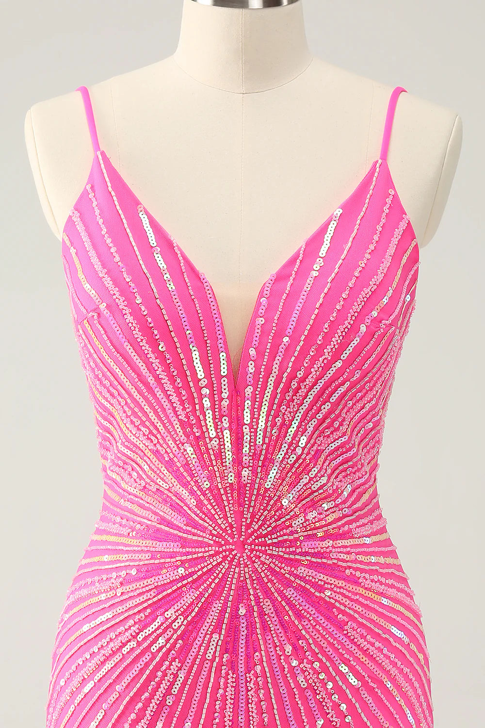 Hot Pink Spaghetti Straps Tight Short Backless Homecoming Dress with Sequins