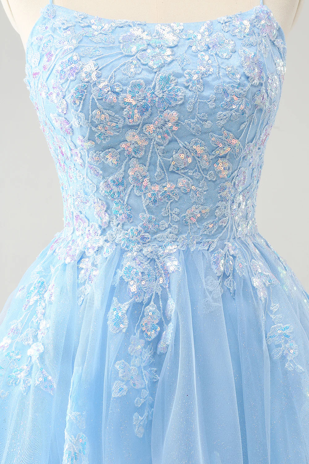 Cute Glitter Blue A Line Sequins Short Homecoming Dress with Appliques