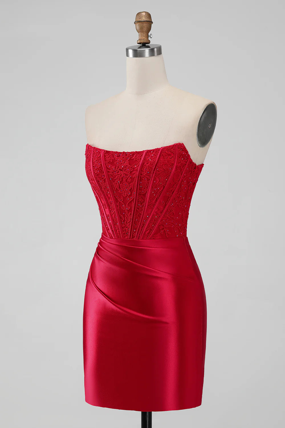 Sparky Red Strapless Bodycon Short Homecoing Dress with Lace