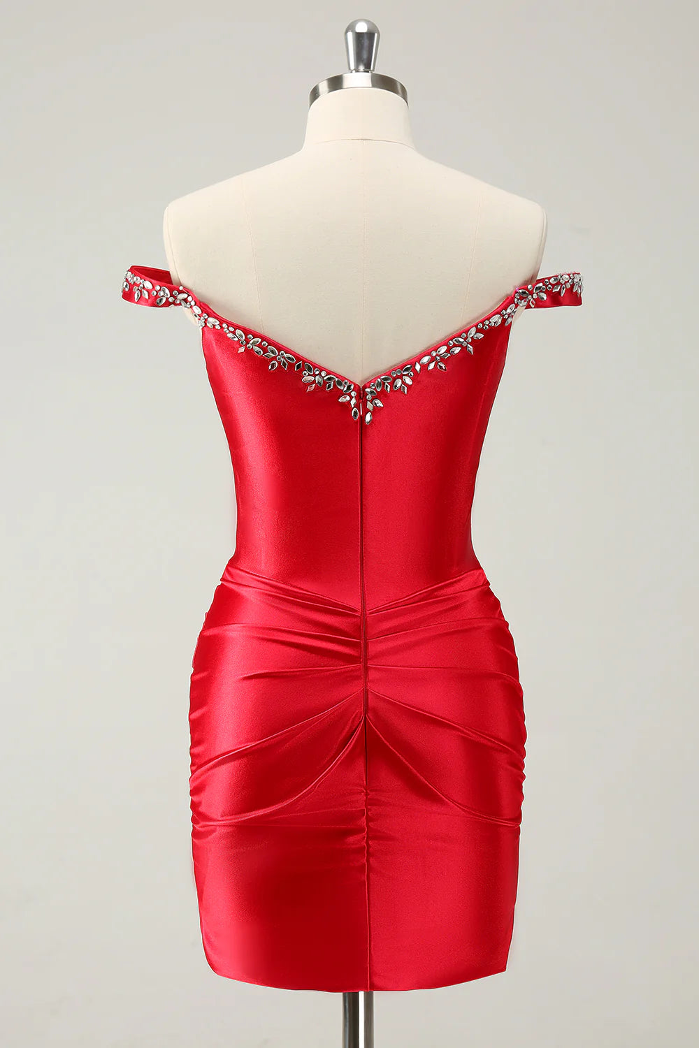 Glitter Red Beaded Off the Shoulder Satin Tight Homecoming Dress