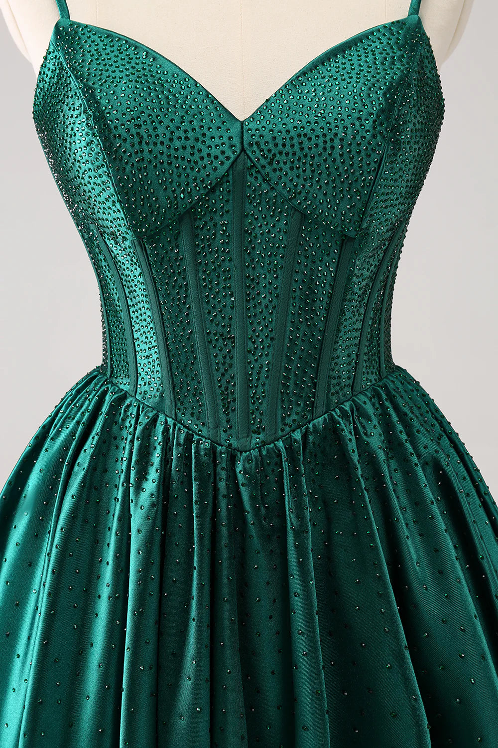 Dark Green A-Line Spaghetti Straps Corset Pleated Homecoming Dress