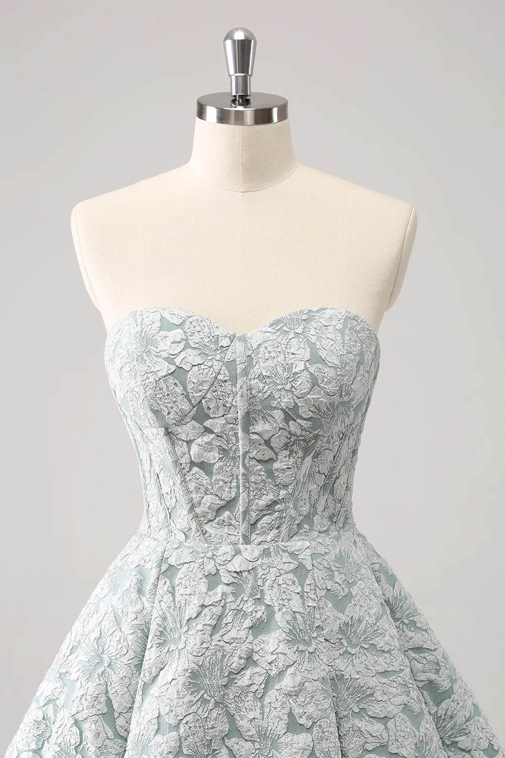 Grey Green A-Line Strapless Floral Short Homecoming Dress