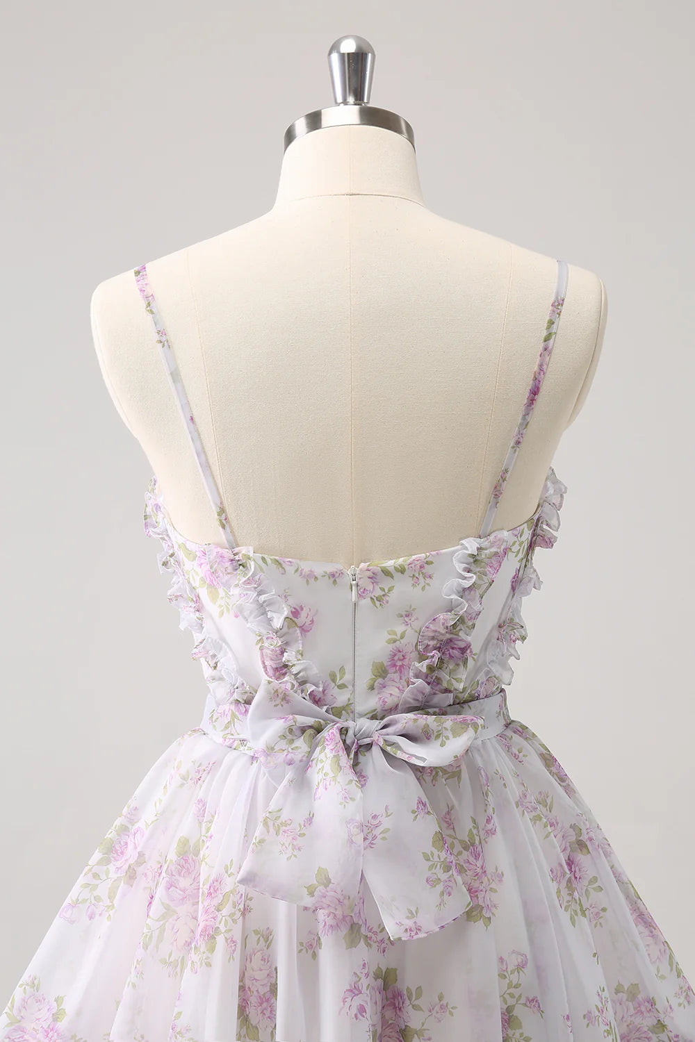 Lilac A-Line Floral Prints Ruffled Tiered Tulle Homecoming Dress