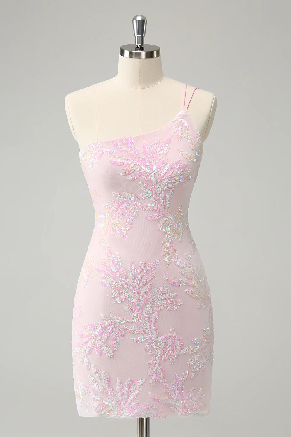 Glitter Pink One Shoulder Tight Homecoming Dress with Sequins