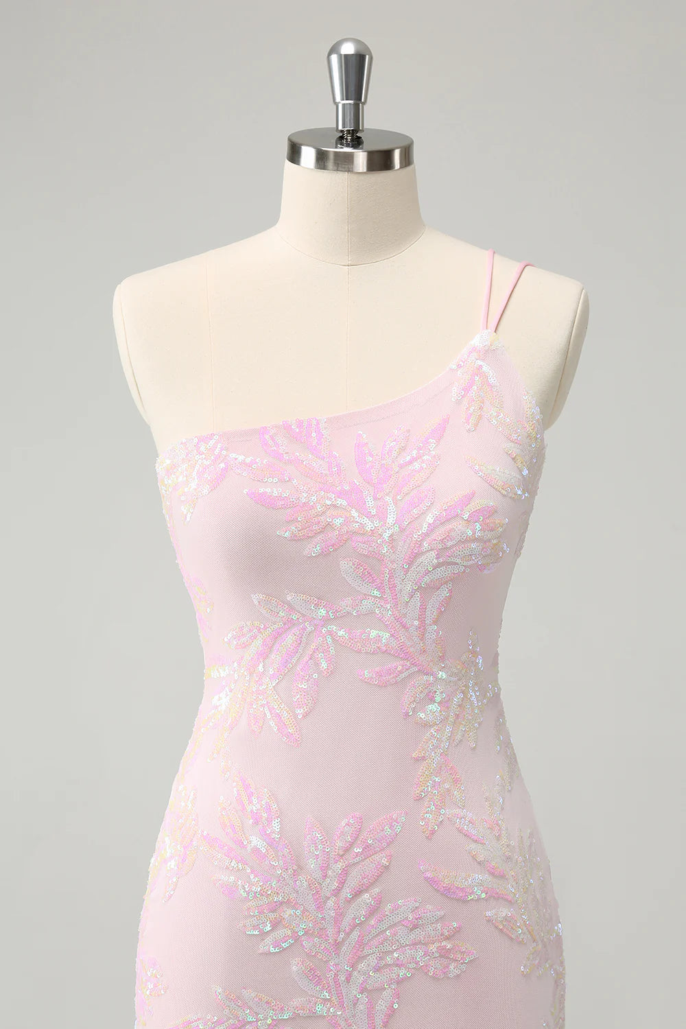 Glitter Pink One Shoulder Tight Homecoming Dress with Sequins