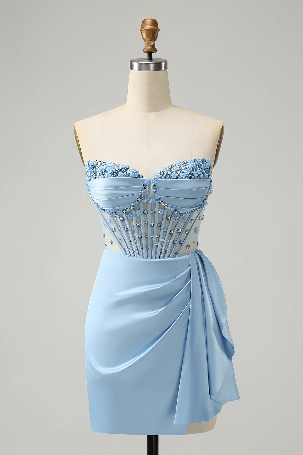 Sparkly Blue Bodycon Sweetheart Corset Homecoming Dress with Beading