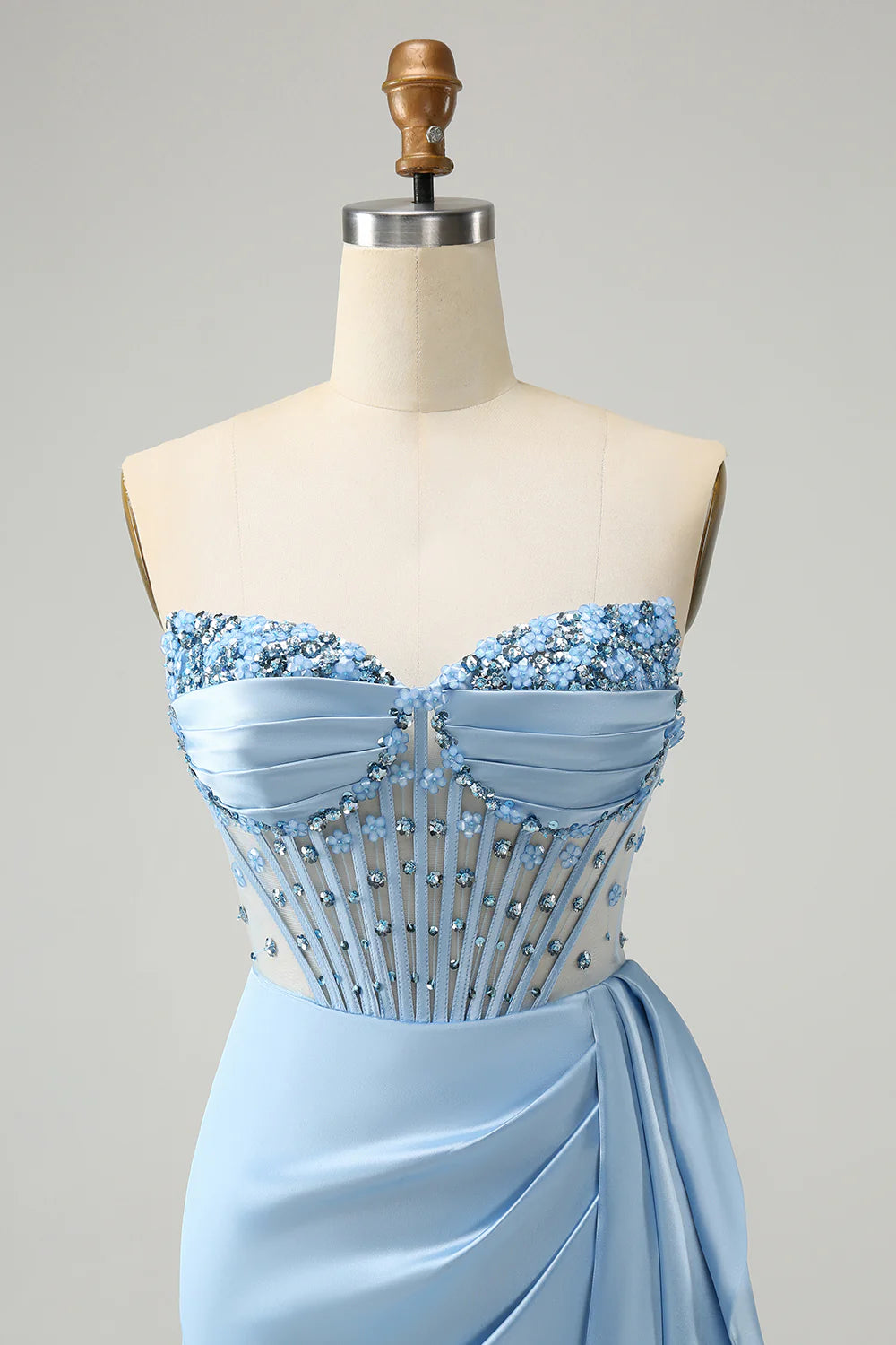 Sparkly Blue Bodycon Sweetheart Corset Homecoming Dress with Beading
