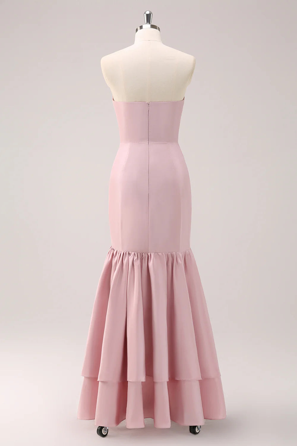 Pink Strapless Asymmetrical Ruffled Bridesmaid Dress