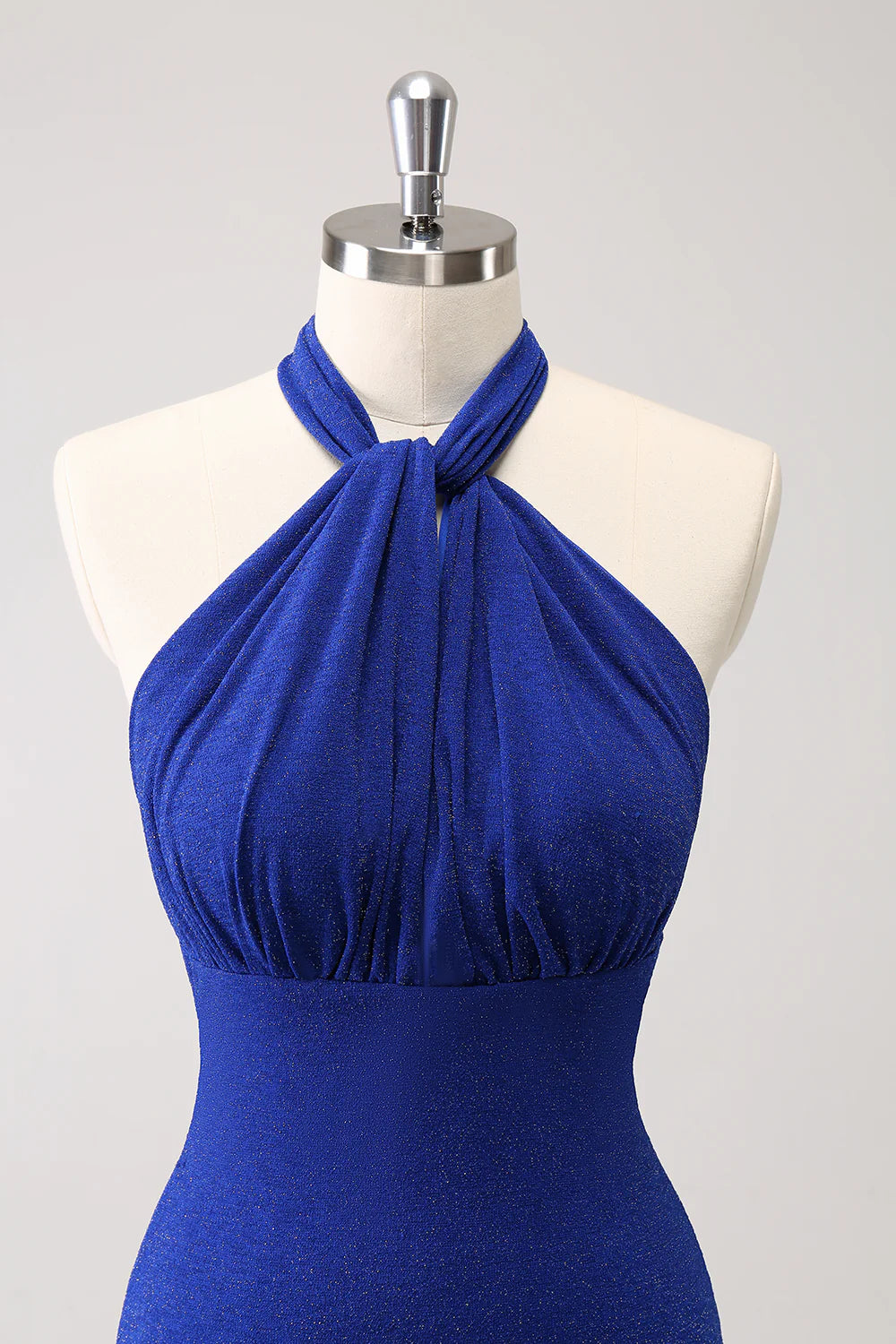 Glitter Blue Halter Bodycon Mermaid Bridesmaid Dress