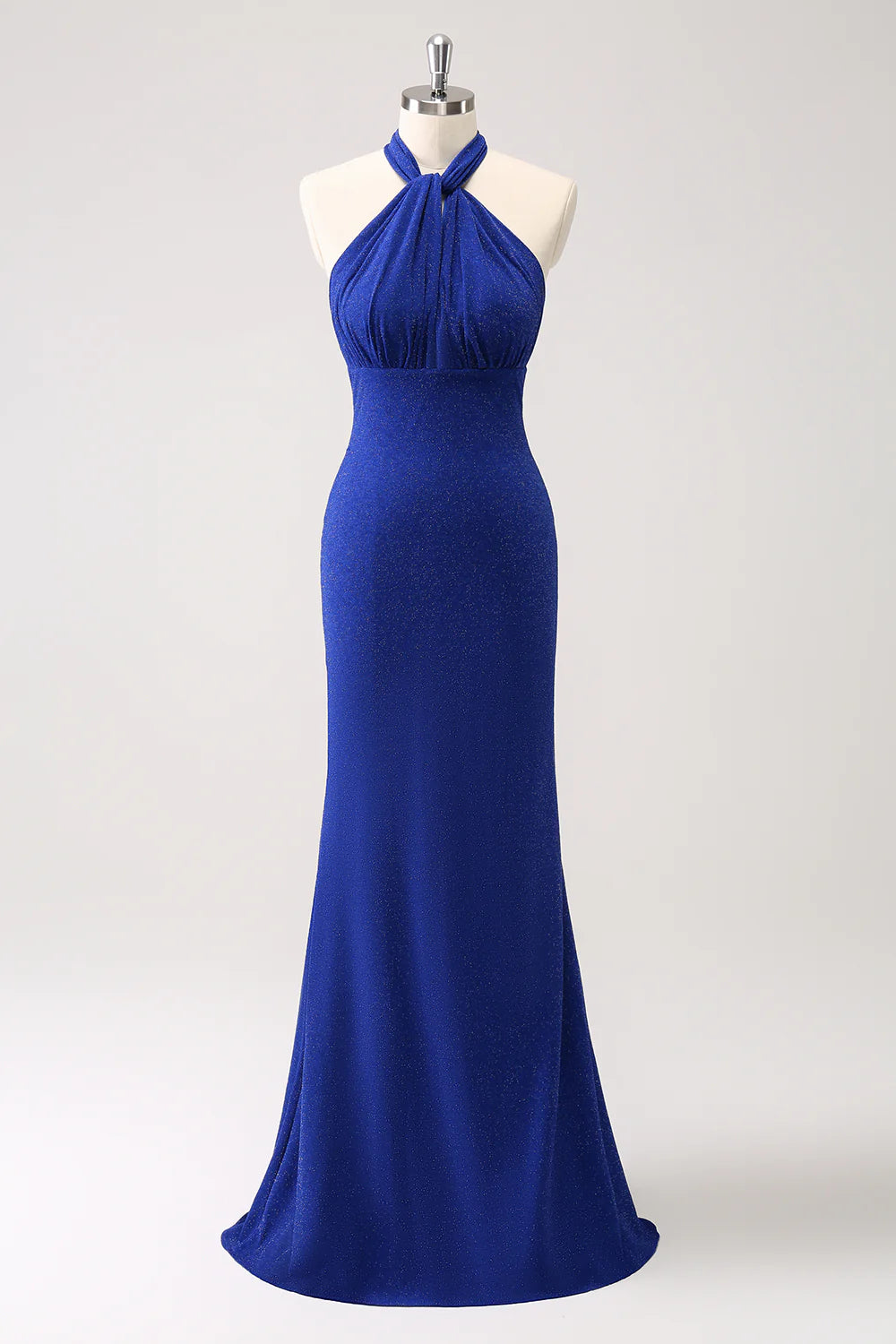 Glitter Blue Halter Bodycon Mermaid Bridesmaid Dress