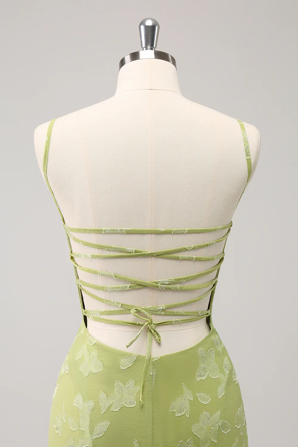 Green Embroidery Mermaid Bridesmaid Dress with Lace Up Back