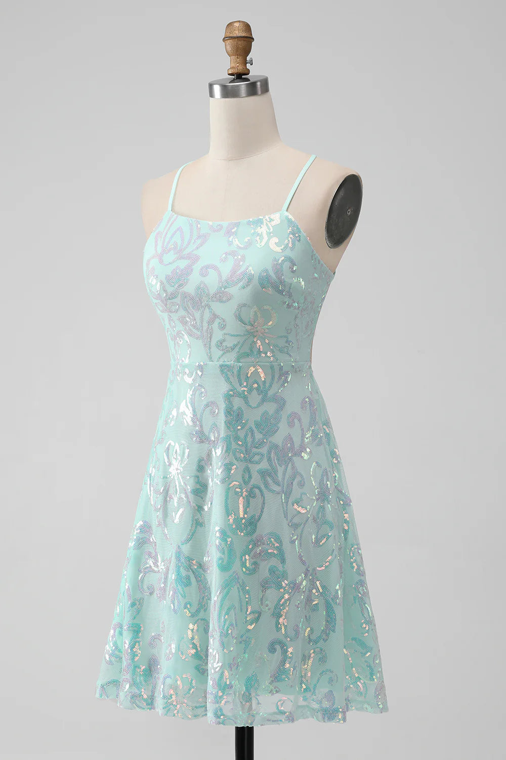 Mint A Line Sequins Short Homecoming Dress with Lace-up Back