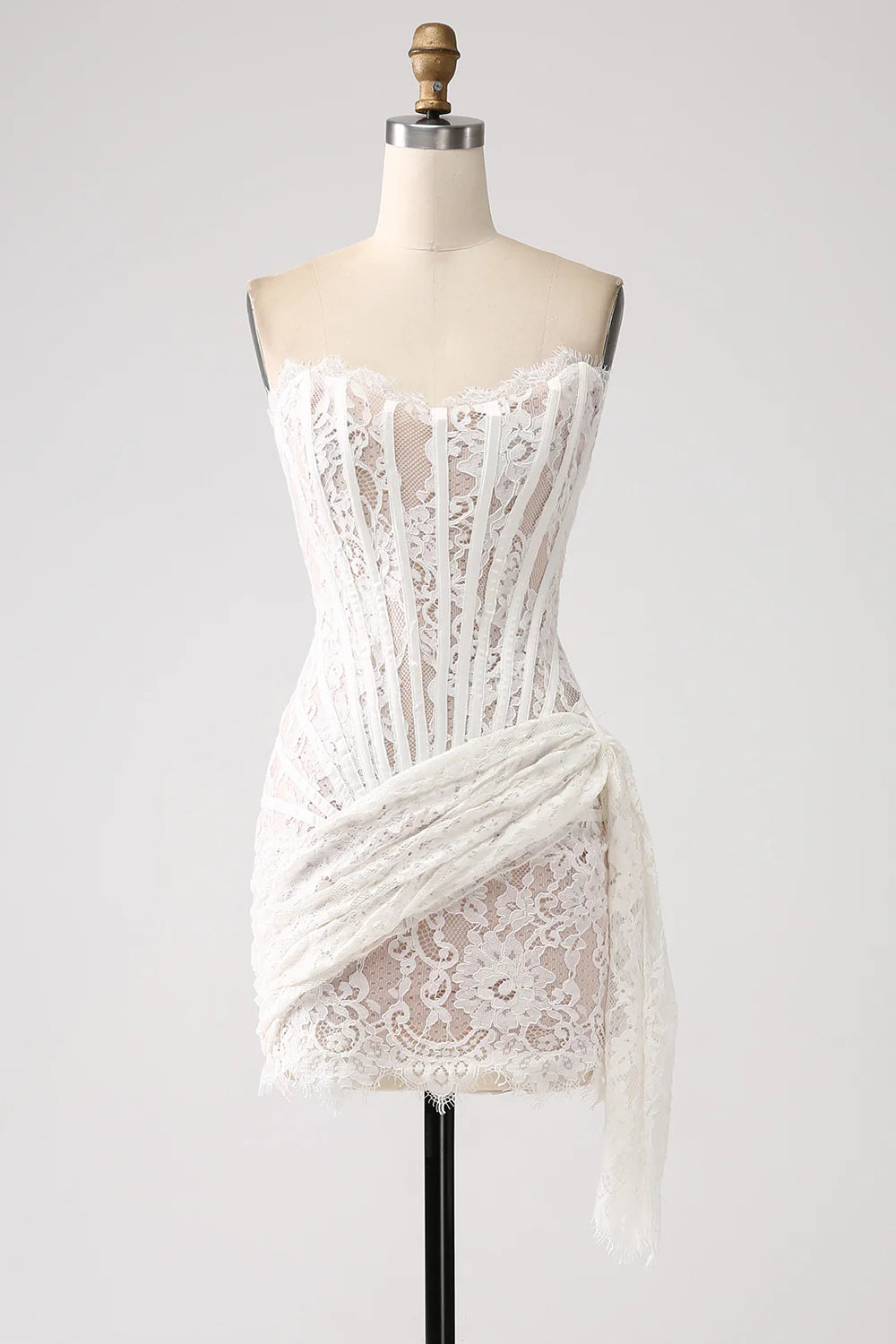 Classy Lace White Short Graduation Dress with Lace-up Back