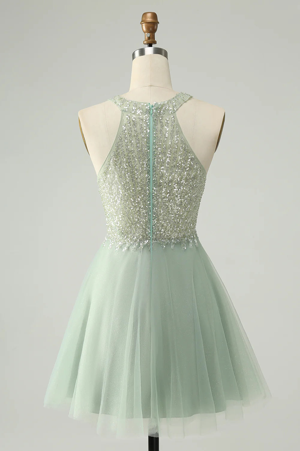 Dusty Green Halter Sequins A Line Homecoming Dress
