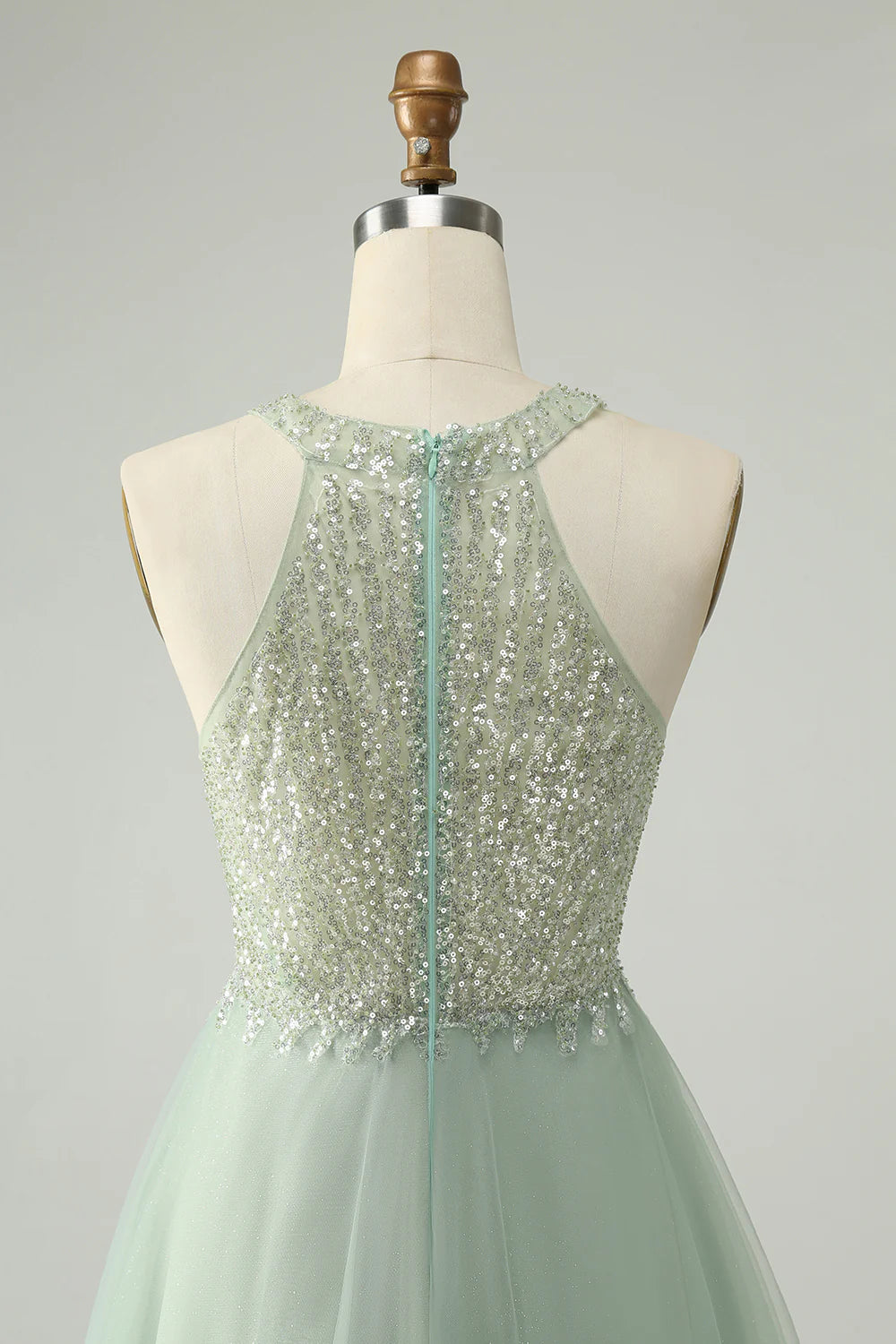 Dusty Green Halter Sequins A Line Homecoming Dress