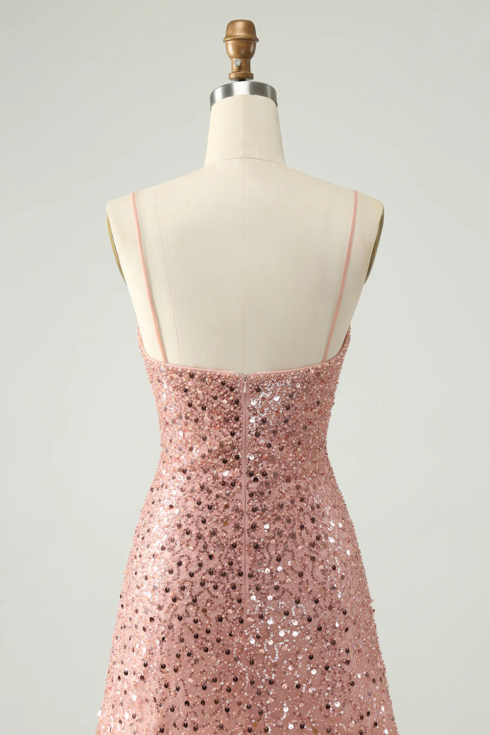 Sparkly Blush Spaghetti Straps Sequins A Line Short Homecoming Dress