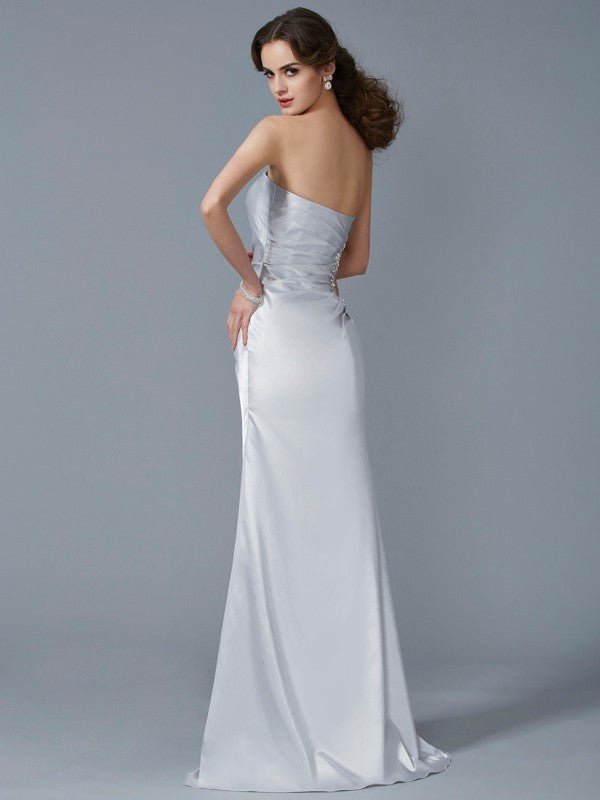 Trumpet/Mermaid Strapless Sleeveless Beading Long  Woven Satin Dresses