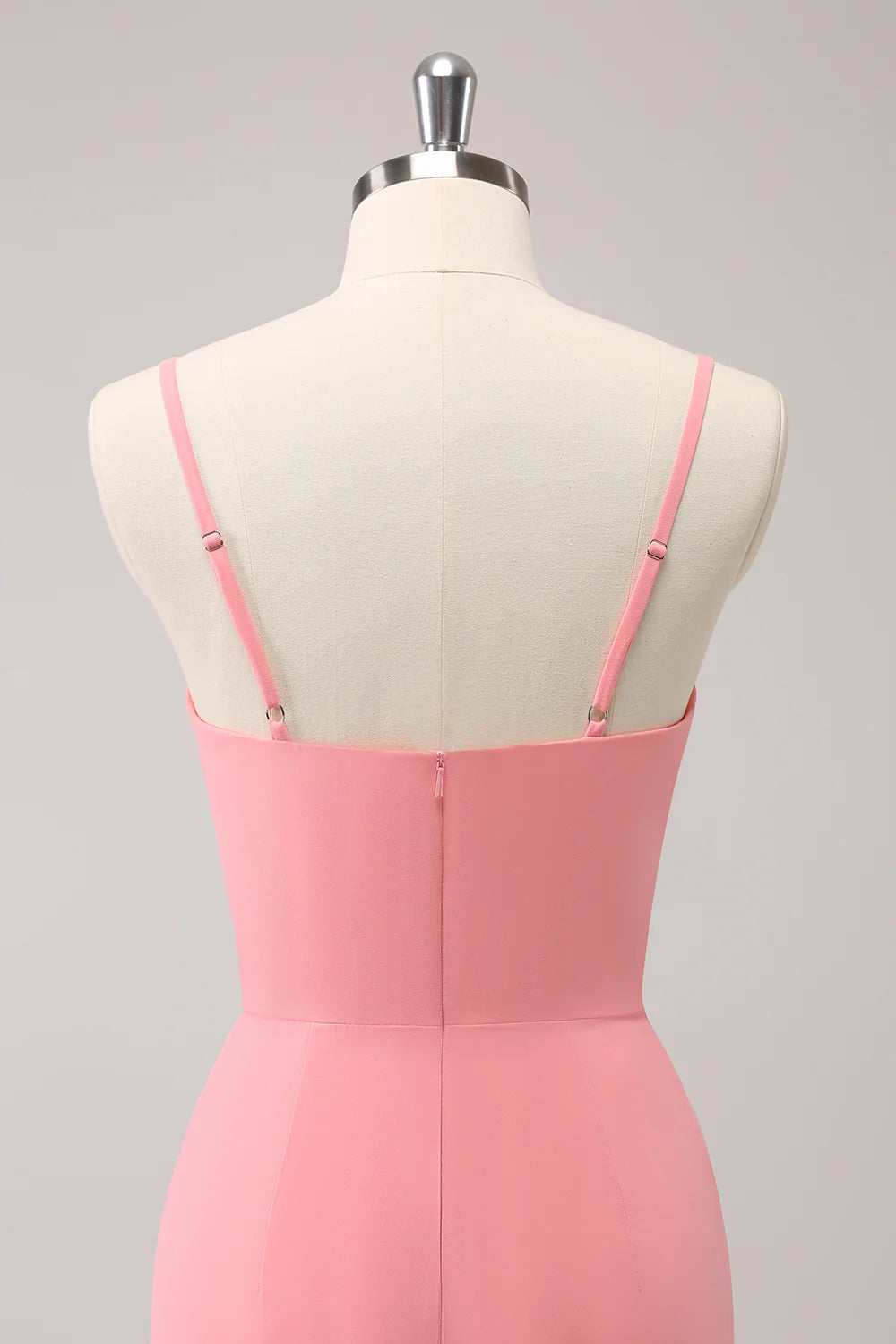 Pink Spaghetti Straps Mermaid Bridesmaid Dress with Ruffles